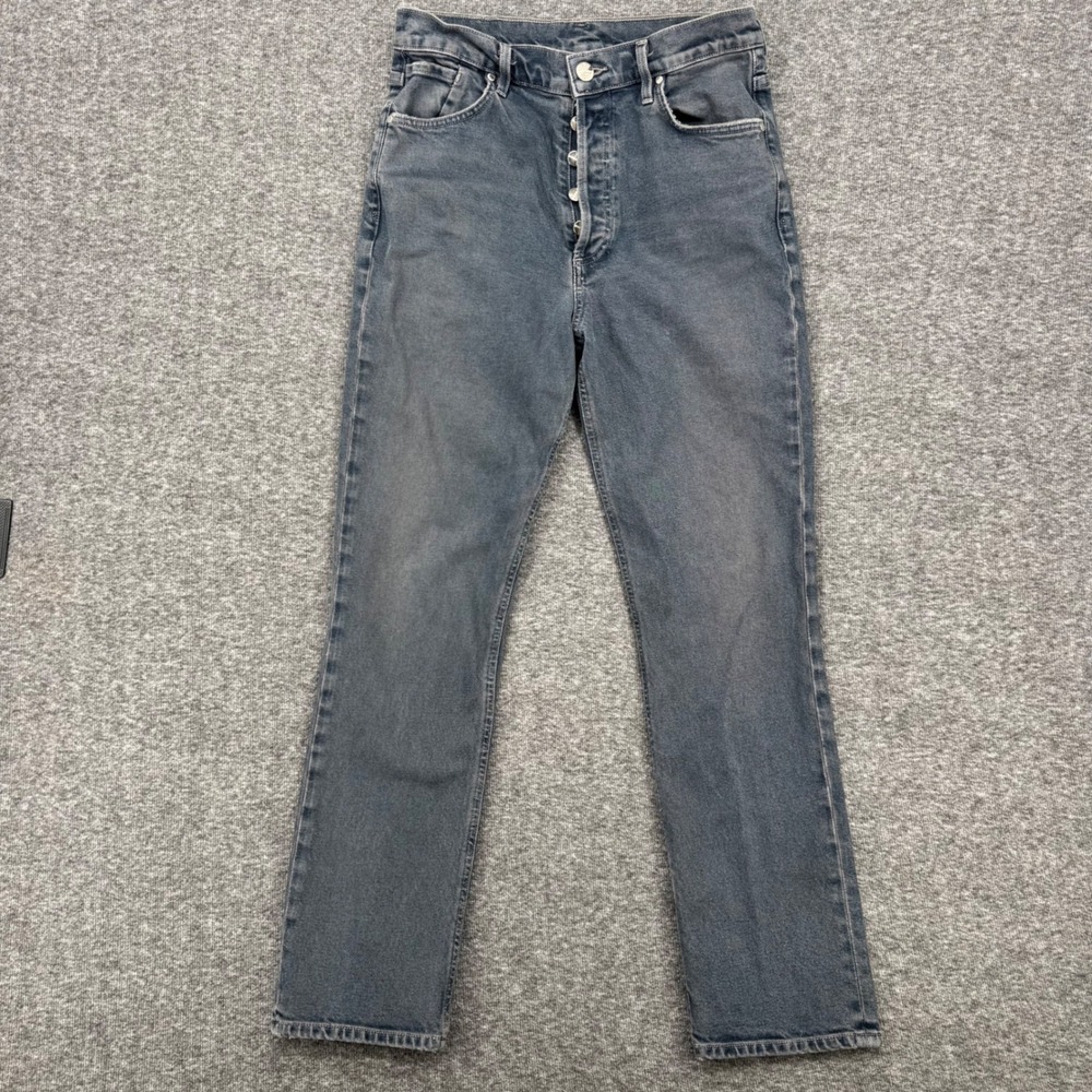 GOLDSIGN Womens High Rise Straight Leg Jeans Faded Black Button Fly Size 27